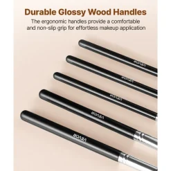 VEVOR 15-Piece Makeup Brush Set for Foundation Blending Eyeshadow, Professional Vegan Brushes with Soft Synthetic Bristles, Ergonomic Wood Handle & Aluminum Ferrule, Portable and Travel-Friendly