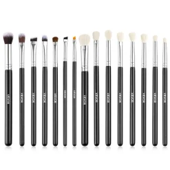 VEVOR 15-Piece Makeup Brush Set for Foundation Blending Eyeshadow, Professional Vegan Brushes with Soft Synthetic Bristles, Ergonomic Wood Handle & Aluminum Ferrule, Portable and Travel-Friendly