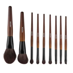 VEVOR 9-Piece Makeup Brush Set for Foundation Blending Eyeshadow, Professional Makeup Brush Kit with Soft Natural Wool & Vegan Synthetic Bristles, Ergonomic Wood Handle, Travel-Friendly Storage Bag