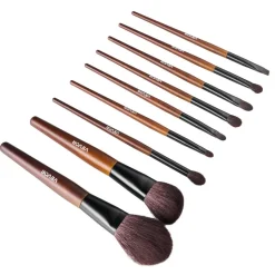 VEVOR 9-Piece Makeup Brush Set for Foundation Blending Eyeshadow, Professional Makeup Brush Kit with Soft Natural Wool & Vegan Synthetic Bristles, Ergonomic Wood Handle, Travel-Friendly Storage Bag