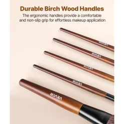 VEVOR 9-Piece Makeup Brush Set for Foundation Blending Eyeshadow, Professional Makeup Brush Kit with Soft Natural Wool & Vegan Synthetic Bristles, Ergonomic Wood Handle, Travel-Friendly Storage Bag