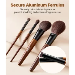 VEVOR 9-Piece Makeup Brush Set for Foundation Blending Eyeshadow, Professional Makeup Brush Kit with Soft Natural Wool & Vegan Synthetic Bristles, Ergonomic Wood Handle, Travel-Friendly Storage Bag