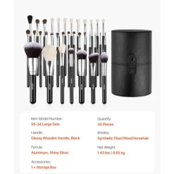 VEVOR 34-Piece Makeup Brush Set, Professional Brushes Kit for Foundation Blending Eyeshadow Concealer Blush - with Soft Bristles, Ergonomic Wood Handle, Travel-Friendly Case Included