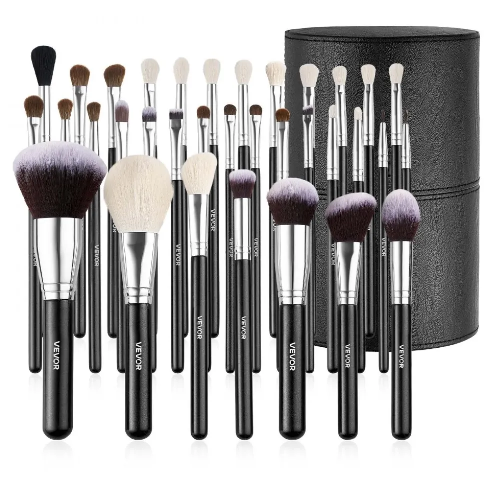 VEVOR 34-Piece Makeup Brush Set, Professional Brushes Kit for Foundation Blending Eyeshadow Concealer Blush - with Soft Bristles, Ergonomic Wood Handle, Travel-Friendly Case Included