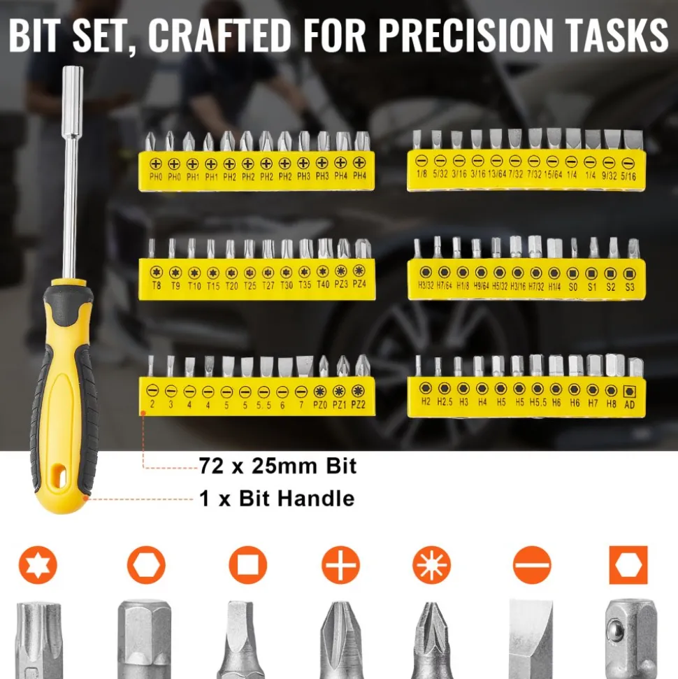 VEVOR 207-Piece Mechanics Tool Set, 1/4" 3/8" 1/2" Drive Sockets, SAE and Metric Mechanic Tool Kit with Bits, Wrenches, Ratchet Handle, Accessories, and Plastic Storage Case, for Automotive Repair