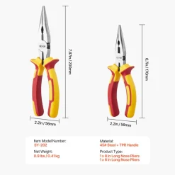 VEVOR 2-Piece Needle Nose Pliers, 8 in Long Needle Nose Plier and 6 in Small Needle Nose Plier, 45 Steel and TPR Handle, for Wire Wrapping, Handmade Craft, Jewelry Making Supplies, Repairing