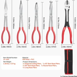 VEVOR 5-Piece Needle Nose Pliers, 11 in Long Needle Nose Pliers Set, Diagonal Cutting Pliers, 45°/ 90° Bent Nose Plier, Round Nose Plier, Long Nose Plier, Professional Pliers Set with Storage Bag