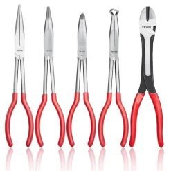 VEVOR 5-Piece Needle Nose Pliers, 11 in Long Needle Nose Pliers Set, Diagonal Cutting Pliers, 45°/ 90° Bent Nose Plier, Round Nose Plier, Long Nose Plier, Professional Pliers Set with Storage Bag