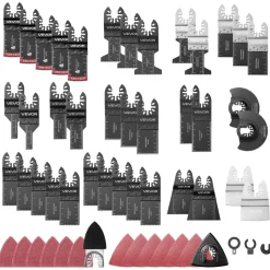VEVOR 160-Piece Oscillating Saw Blades and Sanding Kit – 36 Universal Multi Tool Blades with 2 Scrapers, 2 Sanding Pads & 120 Sandpapers, 11 Types Oscillating Multitool Blades for Wood Plastic Metal