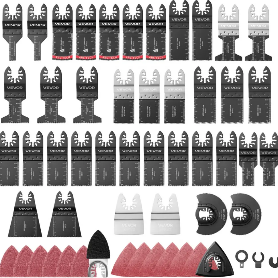 VEVOR 160-Piece Oscillating Saw Blades and Sanding Kit – 36 Universal Multi Tool Blades with 2 Scrapers, 2 Sanding Pads & 120 Sandpapers, 11 Types Oscillating Multitool Blades for Wood Plastic Metal