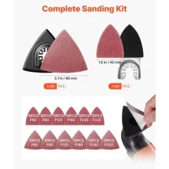VEVOR 160-Piece Oscillating Saw Blades and Sanding Kit – 36 Universal Multi Tool Blades with 2 Scrapers, 2 Sanding Pads & 120 Sandpapers, 11 Types Oscillating Multitool Blades for Wood Plastic Metal