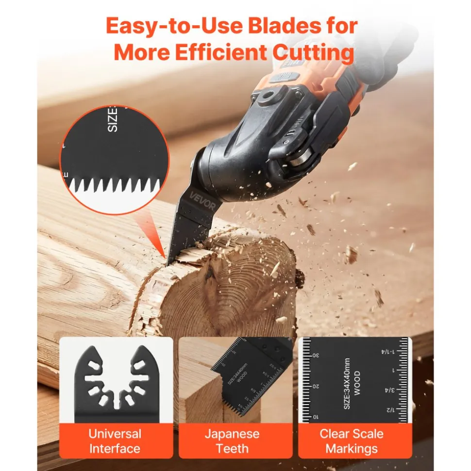 VEVOR 160-Piece Oscillating Saw Blades and Sanding Kit – 36 Universal Multi Tool Blades with 2 Scrapers, 2 Sanding Pads & 120 Sandpapers, 11 Types Oscillating Multitool Blades for Wood Plastic Metal