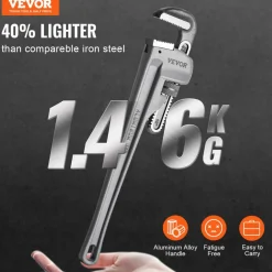 VEVOR 3-Piece Pipe Wrench Set, 10" 14" 18" Aluminum Straight Pipe Wrench, Adjustable Plumbing Wrench, with High Strength Jaw and Ergonomic Handle, Hangable Design, for Water Pipes, Automotive Repairs