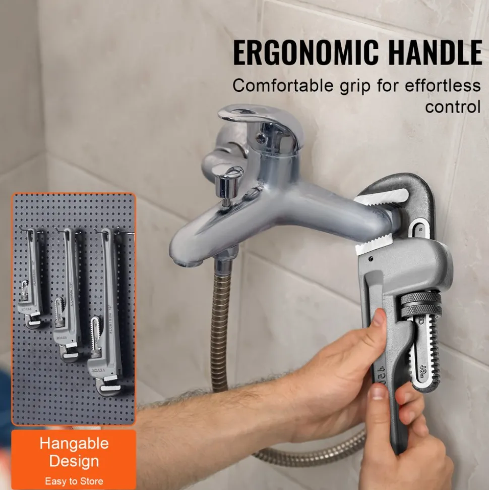 VEVOR 3-Piece Pipe Wrench Set, 10" 14" 18" Aluminum Straight Pipe Wrench, Adjustable Plumbing Wrench, with High Strength Jaw and Ergonomic Handle, Hangable Design, for Water Pipes, Automotive Repairs