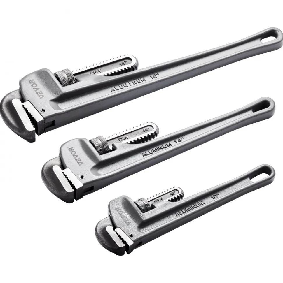 VEVOR 3-Piece Pipe Wrench Set, 10" 14" 18" Aluminum Straight Pipe Wrench, Adjustable Plumbing Wrench, with High Strength Jaw and Ergonomic Handle, Hangable Design, for Water Pipes, Automotive Repairs