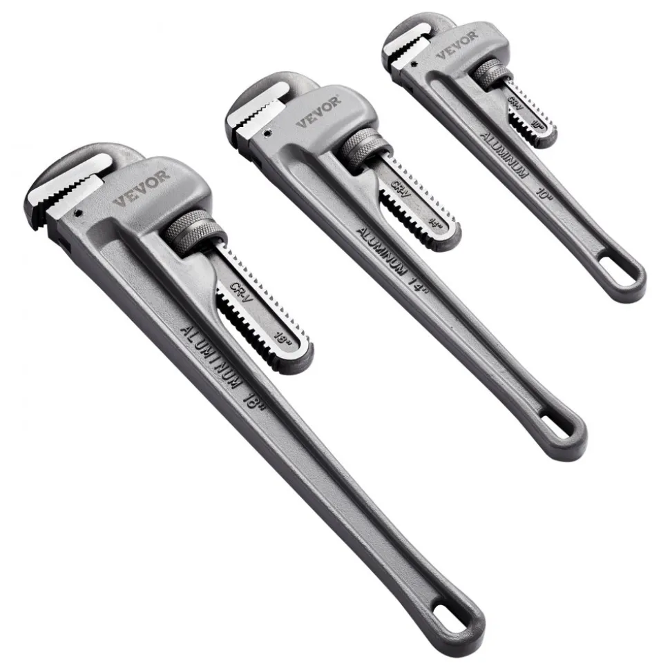 VEVOR 3-Piece Pipe Wrench Set, 10" 14" 18" Aluminum Straight Pipe Wrench, Adjustable Plumbing Wrench, with High Strength Jaw and Ergonomic Handle, Hangable Design, for Water Pipes, Automotive Repairs