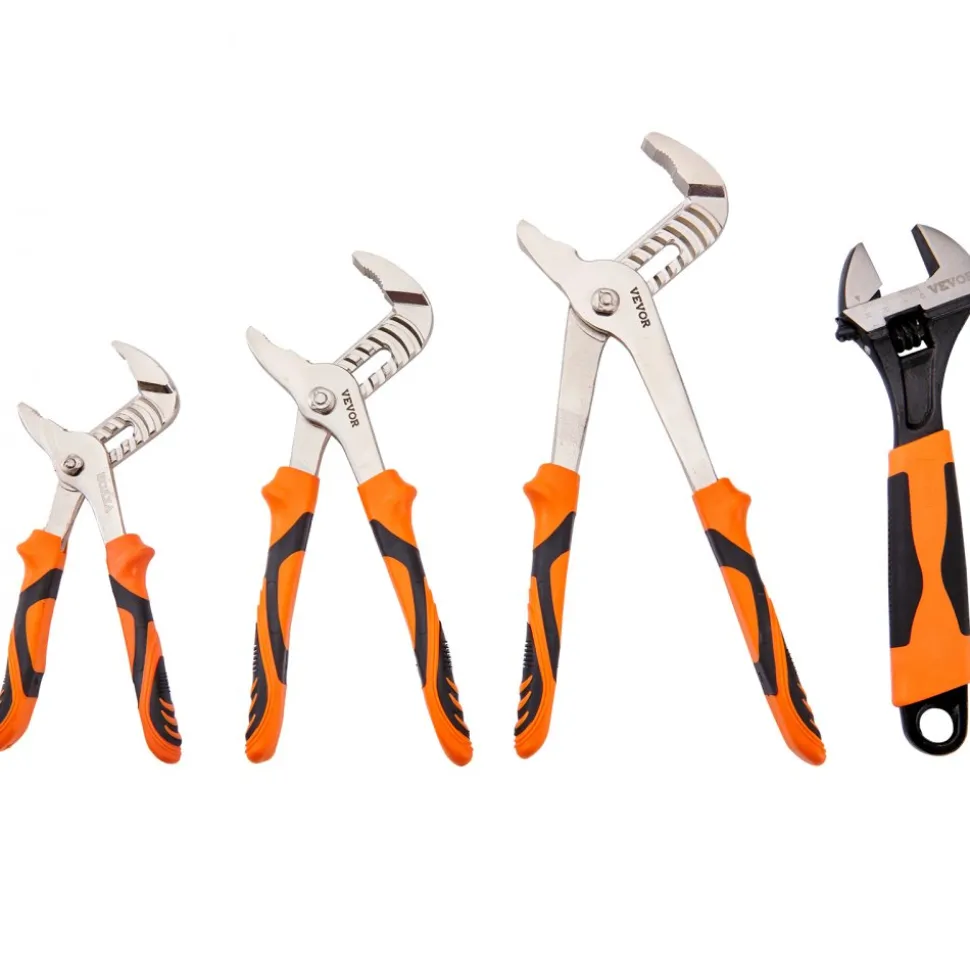 VEVOR 8-Piece Pliers Set, High Carbon Steel, 12"/10"/8" Groove Joint Pliers, 8" Linesman's Pliers, 6" Slip Joint Pliers, 8" Long Nose Pliers, 6" Diagonal Cutter, 10" Adjustable Wrench, and Tool Bag