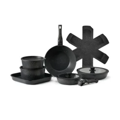 VEVOR 17 Piece Pots and Pans Set, Granite Nonstick Detachable Handle Cookware, Space Saving Induction Cookwares, Kitchen RV Cooking Sets with Frying, Sauce, Saute, Tempered Glass Lid, Oven Safe, Black