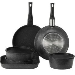VEVOR 17 Piece Pots and Pans Set, Granite Nonstick Detachable Handle Cookware, Space Saving Induction Cookwares, Kitchen RV Cooking Sets with Frying, Sauce, Saute, Tempered Glass Lid, Oven Safe, Black
