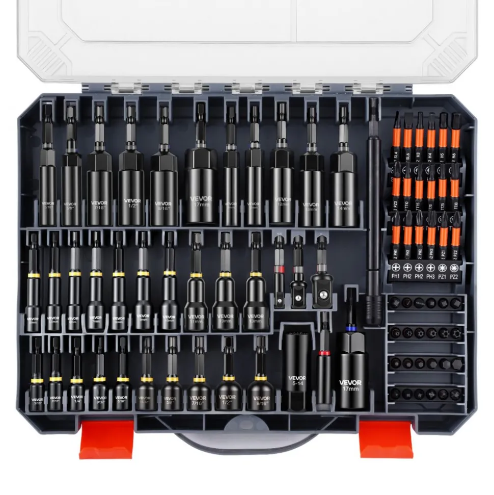 VEVOR 80-Piece Premium Magnetic Impact Nut Driver Set, Metric & SAE Sizes, with Socket Adapters, Bit Holder, Wing Nut Driver, Universal Sockets, Quick Release Extension, Power Bits, Storage Box