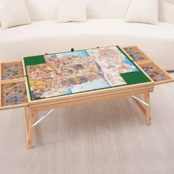 VEVOR 1500 Piece Puzzle Table with Folding Legs, 4 Drawers and Cover, 32.7"x24.6" Wooden Jigsaw Puzzle Plateau, Adjustable 3-Tilting-Angle Puzzle Board, Puzzle Storage System for Adults, Gift for Mom