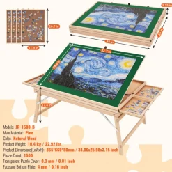 VEVOR 1500 Piece Puzzle Table with Folding Legs, 4 Drawers and Cover, 32.7