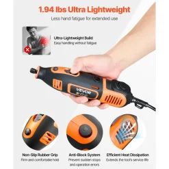 VEVOR 51-Piece Rotary Tool Kit, 200W Mini Power Rotary Tool Corded, 8000-40000RPM Multi-Purpose DIY Tools with Universal Chuck for Engraving, Sanding, Grinding, Polishing, Cutting, DIY Crafts
