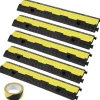 VEVOR 5-Piece Rubber Cable Guard, Dual Channel, 12000 lbs per Axle Load Capacity, Durable Hose & Wire Protection Ramp for Driveways, with Easy Access Top & 50 ft Caution Tape for Both Indoor & Outd