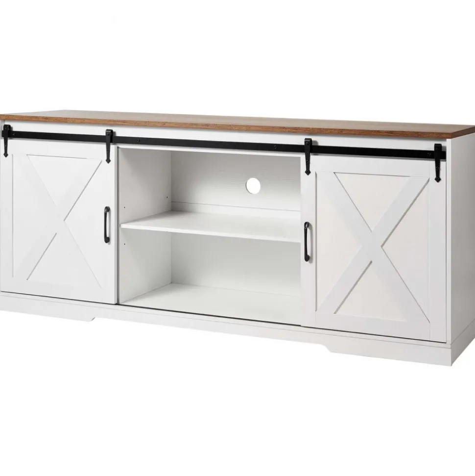 VEVOR 4 Pieces Farmhouse Coffee Table Sets, 40 in Coffee Table with 2 End Tables and 66 in TV Stand, Easy Assembly Living Room Tables Sets with Charging Station, for Office, Living Room & Apartment