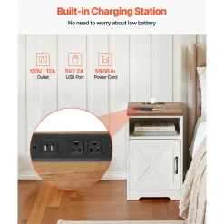 VEVOR 3 Pieces Farmhouse Coffee Table Sets, 40 in Industrial Coffee Table with 2 End Side Tables, Easy Assembly Coffee and End Tables Sets with Charging Station, for Office, Living Room & Apartment
