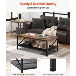VEVOR 3 Pieces Living Room Table Sets, 41.3 in Industrial Coffee Table with 2 Square End Side Tables, Easy Assembly Coffee and End Tables Sets with Metal Legs, for Office, Living Room & Apartment