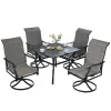 VEVOR 5 Pieces Patio Dining Set, Outdoor Furniture Table and Swivel Chairs Set, All Weather Garden Furniture Table Sets, Iron Patio Conversation Set with Umbrella Hole, For Lawn, Deck, Backyard, Black