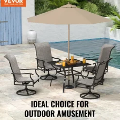 VEVOR 5 Pieces Patio Dining Set, Outdoor Furniture Table and Swivel Chairs Set, All Weather Garden Furniture Table Sets, Iron Patio Conversation Set with Umbrella Hole, For Lawn, Deck, Backyard, Black