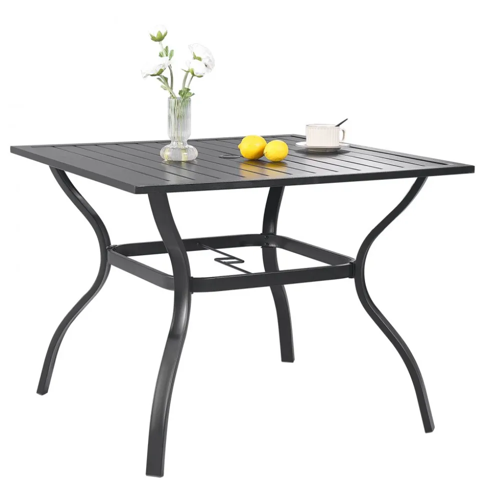 VEVOR 5 Pieces Patio Dining Set, Outdoor Furniture Table and Swivel Chairs Set, All Weather Garden Furniture Table Sets, Iron Patio Conversation Set with Umbrella Hole, For Lawn, Deck, Backyard, Black