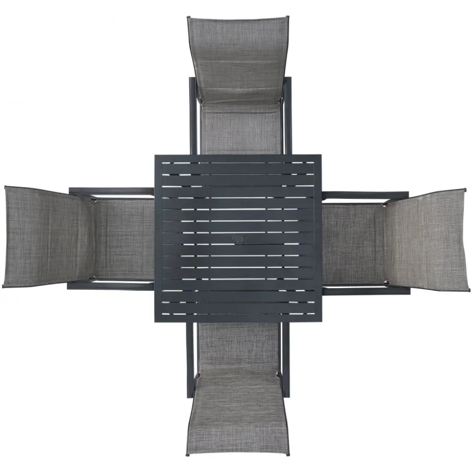 VEVOR 5 Pieces Patio Dining Set, Outdoor Furniture Table and Swivel Chairs Set, All Weather Garden Furniture Table Sets, Iron Patio Conversation Set with Umbrella Hole, For Lawn, Deck, Backyard, Black