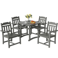 VEVOR 5 Pieces Patio Dining Set, Outdoor Square Furniture Table and Chairs, All Weather Garden Furniture Table Sets, HIPS Small Patio Conversation Set, For Lawn, Deck, Backyard, Poolside, Light Gray