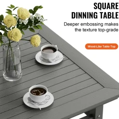 VEVOR 5 Pieces Patio Dining Set, Outdoor Square Furniture Table and Chairs, All Weather Garden Furniture Table Sets, HIPS Small Patio Conversation Set, For Lawn, Deck, Backyard, Poolside, Light Gray
