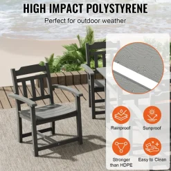VEVOR 5 Pieces Patio Dining Set, Outdoor Square Furniture Table and Chairs, All Weather Garden Furniture Table Sets, HIPS Small Patio Conversation Set, For Lawn, Deck, Backyard, Poolside, Light Gray