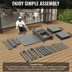 VEVOR 5 Pieces Patio Dining Set, Outdoor Square Furniture Table and Chairs, All Weather Garden Furniture Table Sets, HIPS Small Patio Conversation Set, For Lawn, Deck, Backyard, Poolside, Light Gray