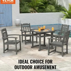VEVOR 5 Pieces Patio Dining Set, Outdoor Square Furniture Table and Chairs, All Weather Garden Furniture Table Sets, HIPS Small Patio Conversation Set, For Lawn, Deck, Backyard, Poolside, Light Gray