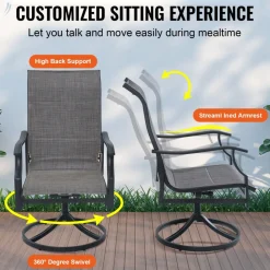 VEVOR 7 Pieces Patio Dining Set, Outdoor Furniture Table and Swivel Chairs Set, All Weather Garden Furniture Table Sets, Iron Patio Conversation Set with Umbrella Hole, For Lawn, Deck, Backyard, Black