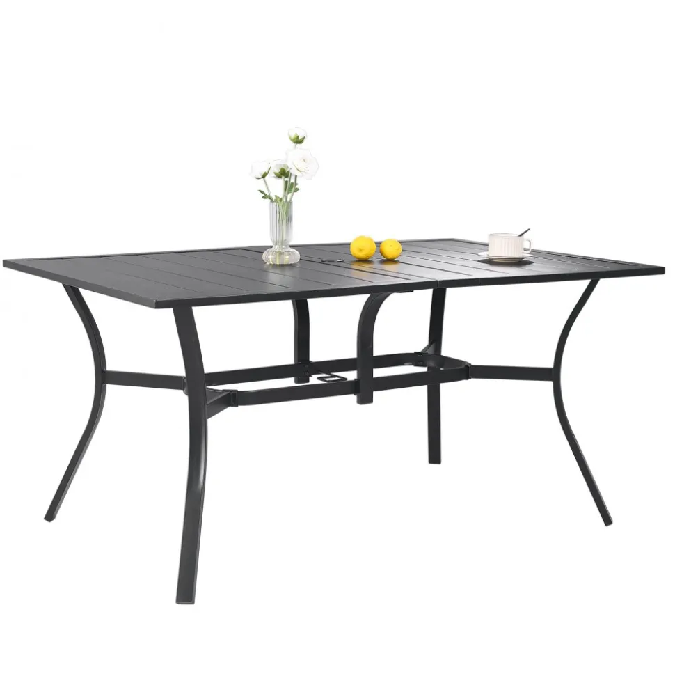 VEVOR 7 Pieces Patio Dining Set, Outdoor Furniture Table and Swivel Chairs Set, All Weather Garden Furniture Table Sets, Iron Patio Conversation Set with Umbrella Hole, For Lawn, Deck, Backyard, Black