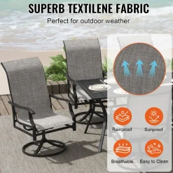 VEVOR 7 Pieces Patio Dining Set, Outdoor Furniture Table and Swivel Chairs Set, All Weather Garden Furniture Table Sets, Iron Patio Conversation Set with Umbrella Hole, For Lawn, Deck, Backyard, Black