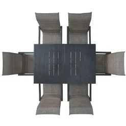 VEVOR 7 Pieces Patio Dining Set, Outdoor Furniture Table and Swivel Chairs Set, All Weather Garden Furniture Table Sets, Iron Patio Conversation Set with Umbrella Hole, For Lawn, Deck, Backyard, Black