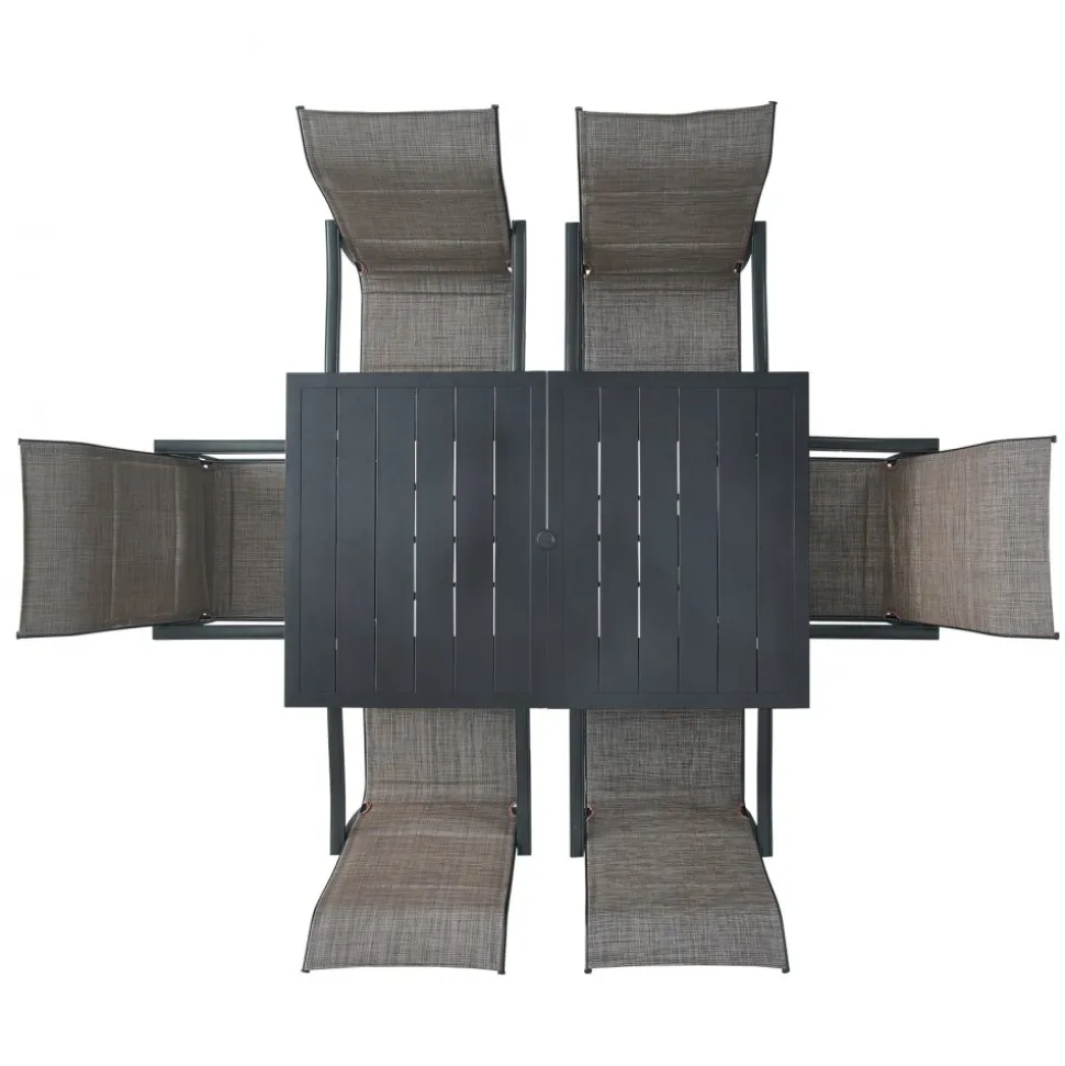 VEVOR 7 Pieces Patio Dining Set, Outdoor Furniture Table and Swivel Chairs Set, All Weather Garden Furniture Table Sets, Iron Patio Conversation Set with Umbrella Hole, For Lawn, Deck, Backyard, Black