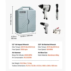 VEVOR 50 Pieces Pro Air Tool and Accessories Kit - 1/2" Air Impact Wrench, 3/8" Ratchet Wrench, 4500BPM Hammer, Blow Gun & Full Accessories for Auto Repairs, Home DIY Projects - with Storage Case
