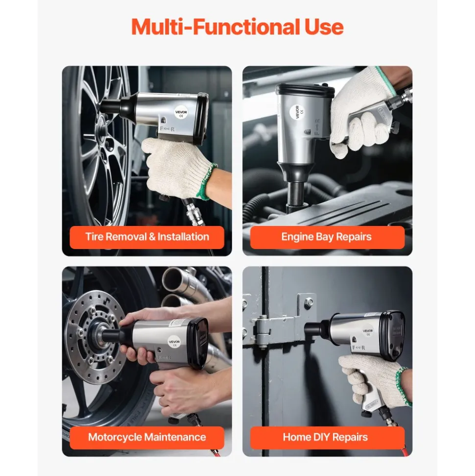 VEVOR 50 Pieces Pro Air Tool and Accessories Kit - 1/2" Air Impact Wrench, 3/8" Ratchet Wrench, 4500BPM Hammer, Blow Gun & Full Accessories for Auto Repairs, Home DIY Projects - with Storage Case