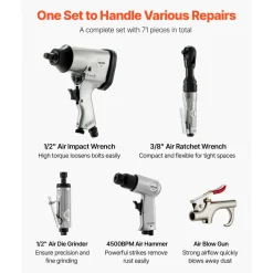 VEVOR 71 Pieces Pro Air Tool and Accessories Kit - 1/2