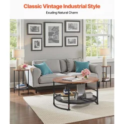 VEVOR 3 Pieces Round Coffee Table Sets, 31.5 in Industrial Living Room Table with 2 End Side Tables, Easy Assembly Coffee and End Tables Sets with Metal Legs, for Office, Living Room and Apartment