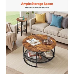 VEVOR 3 Pieces Round Coffee Table Sets, 31.5 in Industrial Living Room Table with 2 End Side Tables, Easy Assembly Coffee and End Tables Sets with Metal Legs, for Office, Living Room and Apartment
